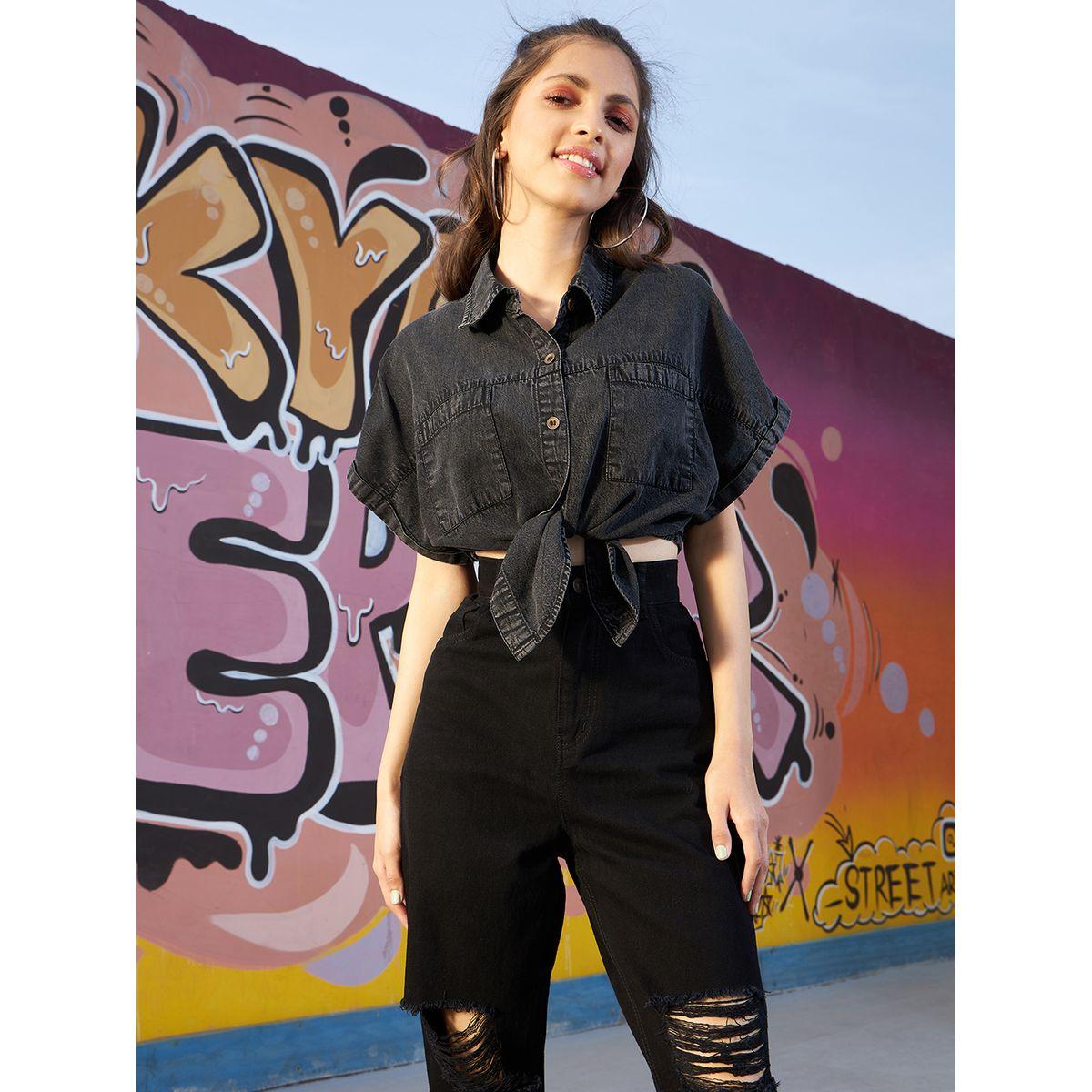 بلوزة قصيرة دنيم بقصة واسعة واربطة-girls-clothing-blousesandshirts-image-5