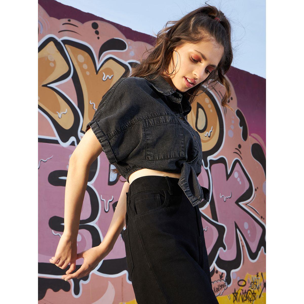 بلوزة قصيرة دنيم بقصة واسعة واربطة-girls-clothing-blousesandshirts-image-7