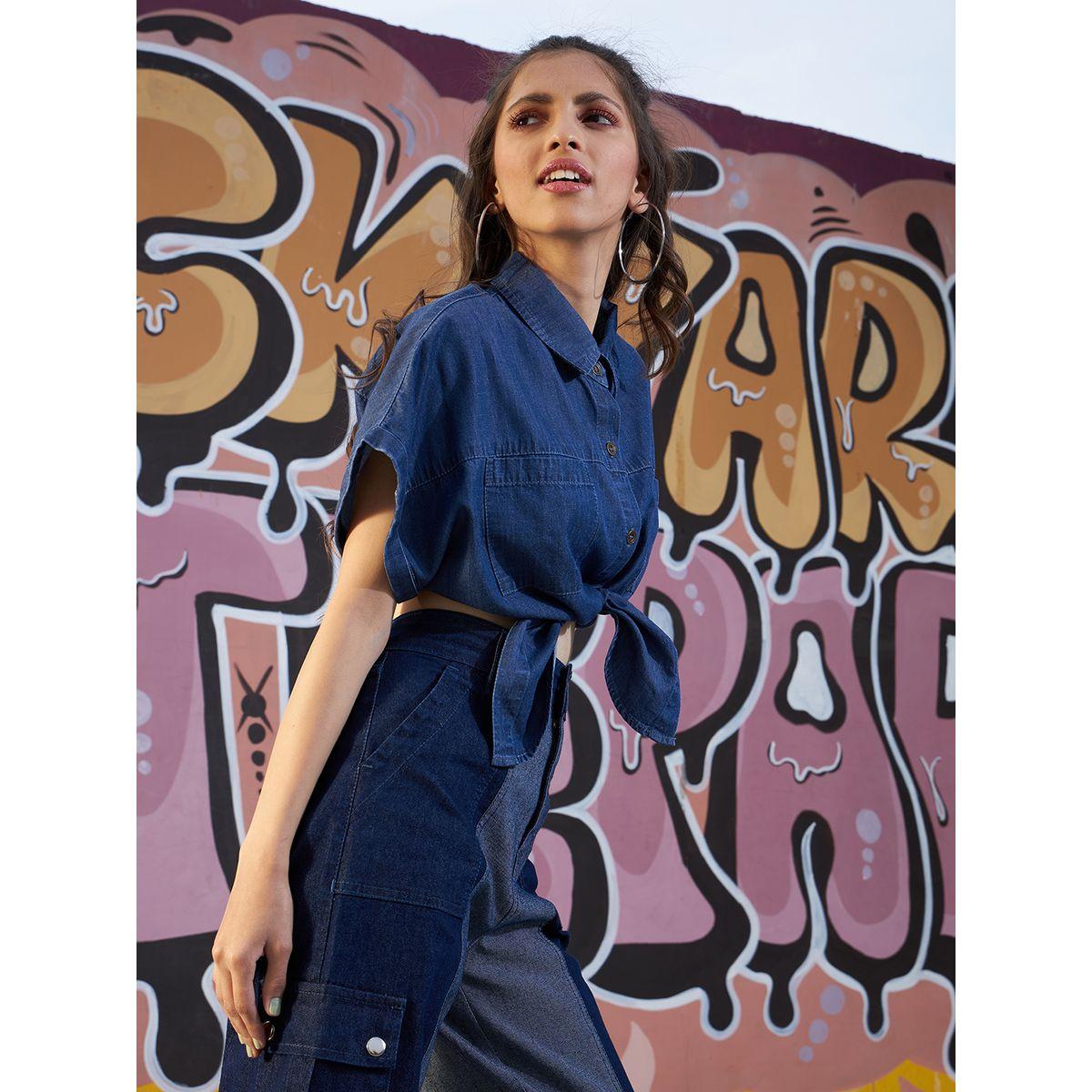 بلوزة قصيرة دنيم بقصة واسعة واربطة-girls-clothing-blousesandshirts-image-4