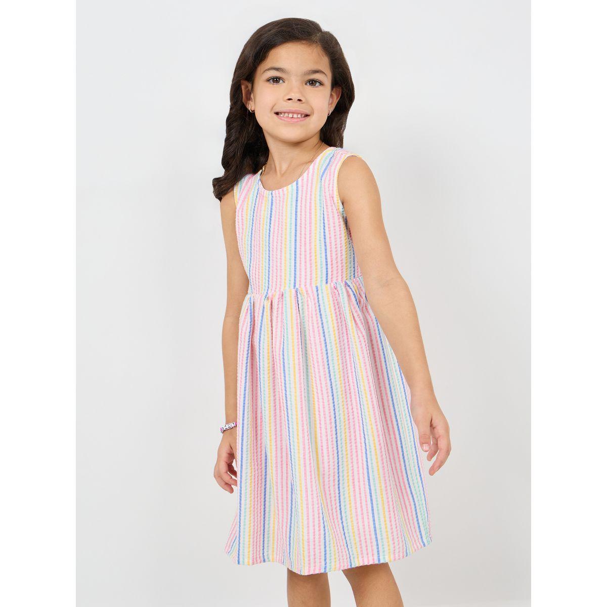 فستان مخطط بتفاصيل بارزة الملمس مع اربطة-girls-clothing-dressesandjumpsuits-image-2