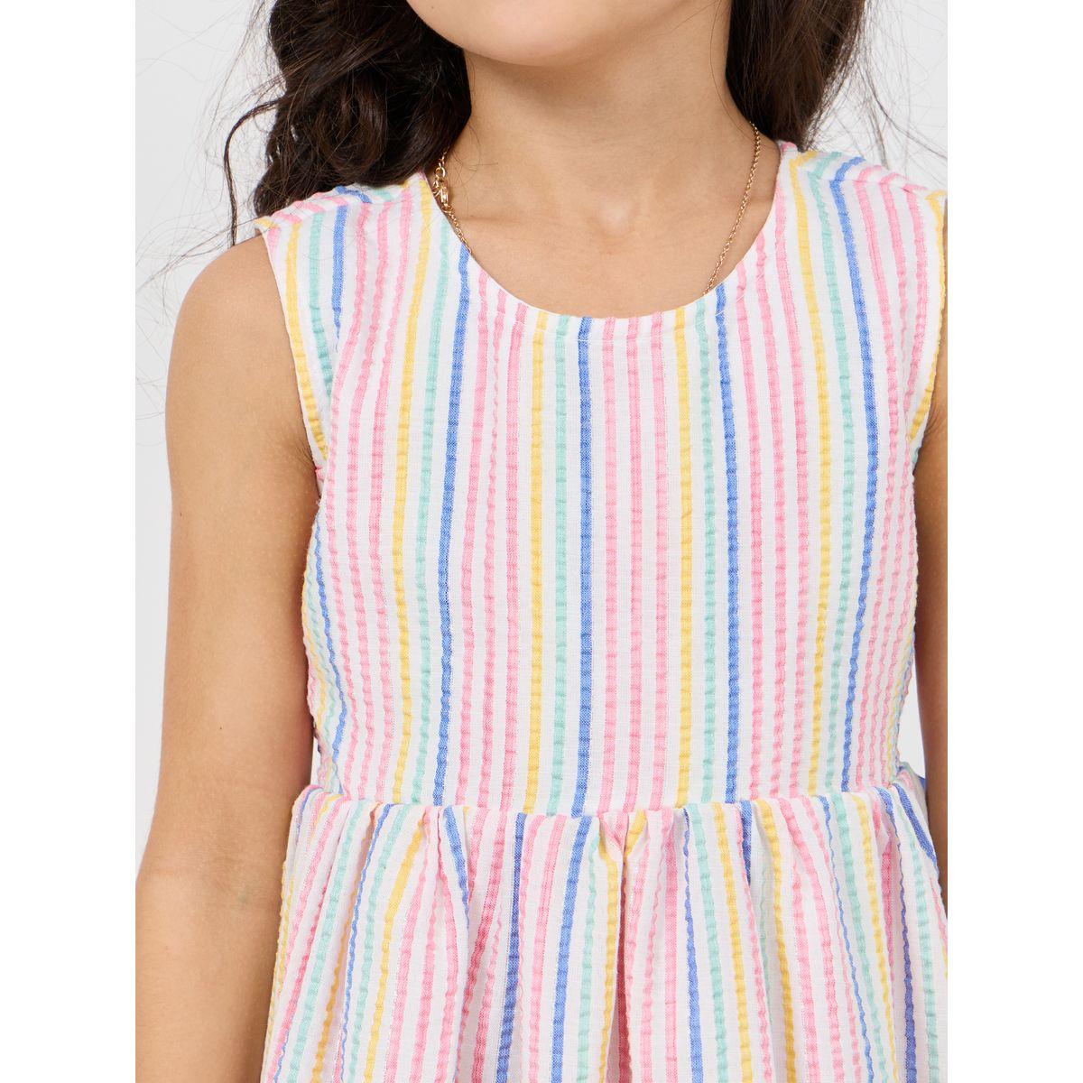 فستان مخطط بتفاصيل بارزة الملمس مع اربطة-girls-clothing-dressesandjumpsuits-image-3
