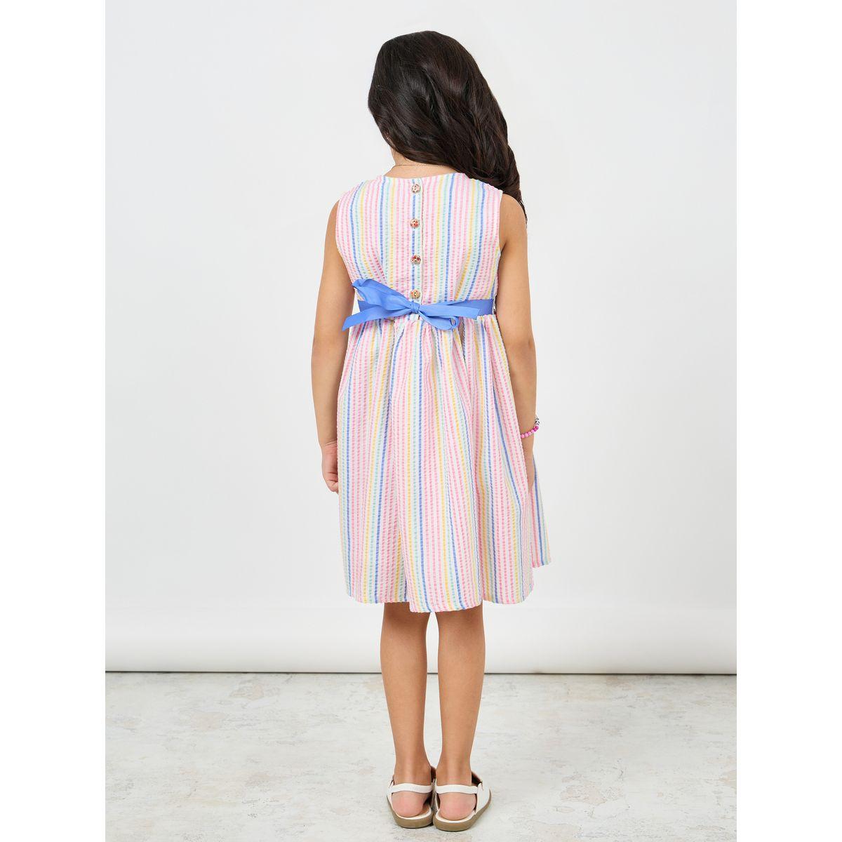 فستان مخطط بتفاصيل بارزة الملمس مع اربطة-girls-clothing-dressesandjumpsuits-image-4