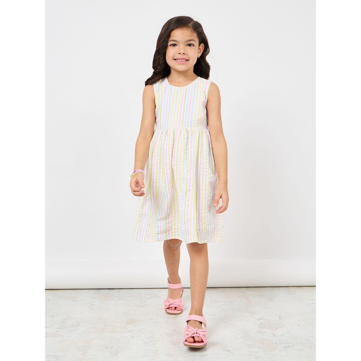 Styli Striped Textured Dress with Tie Back-girls-clothing-dressesandjumpsuits-image-1