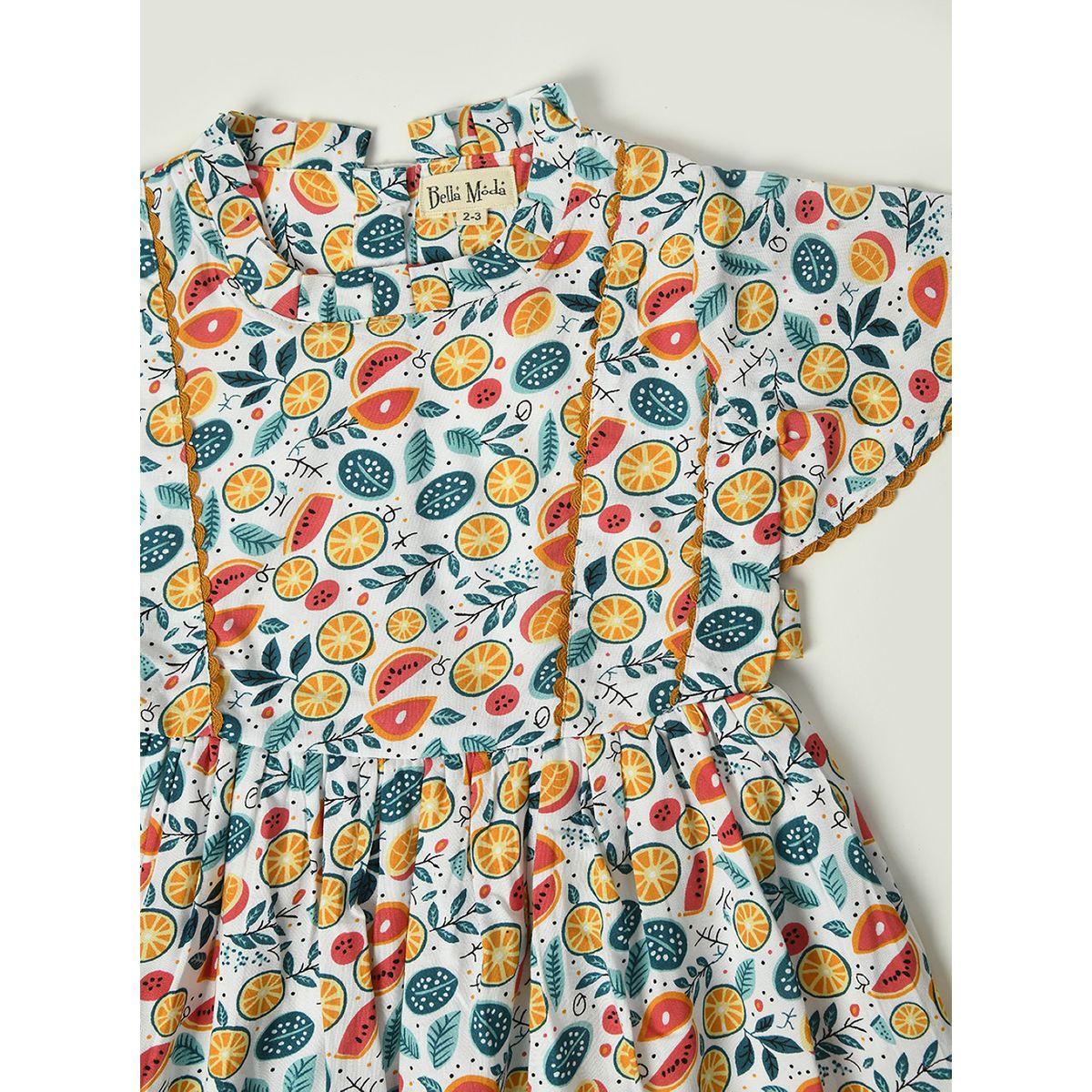 فستان قطن بطبعة فواكه وتفاصيل دانتيل بيلا مودا × ستايلي-girls-clothing-dressesandjumpsuits-image-3