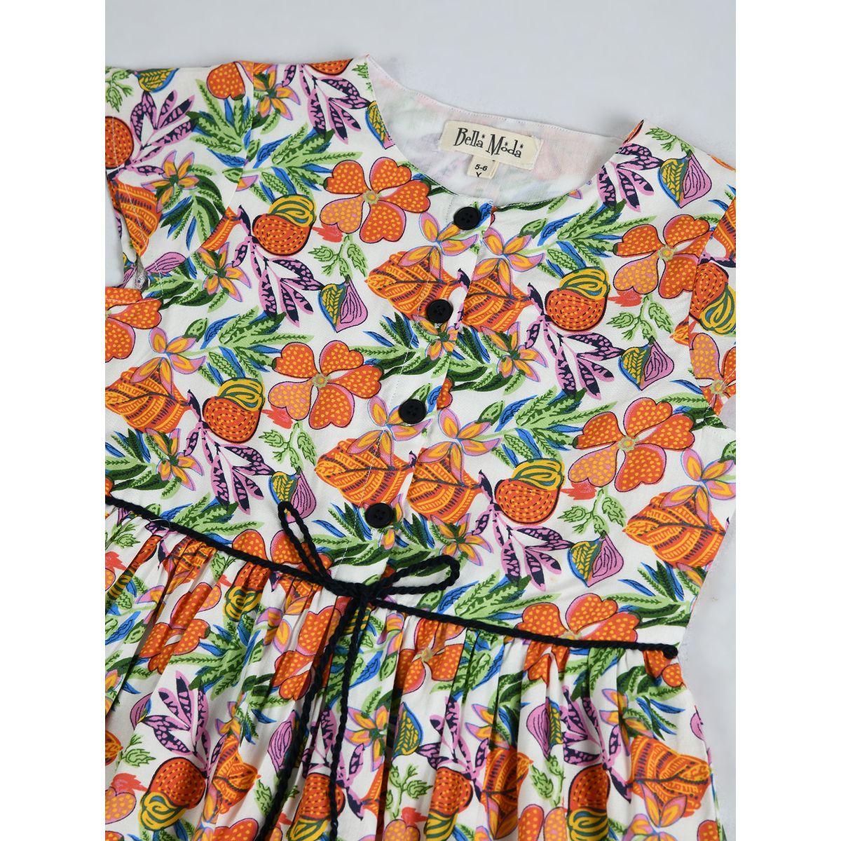 Bella Moda X Styli  Cotton Floral Print A-Line Dress with Self Tie Up-girls-clothing-dressesandjumpsuits-image-1