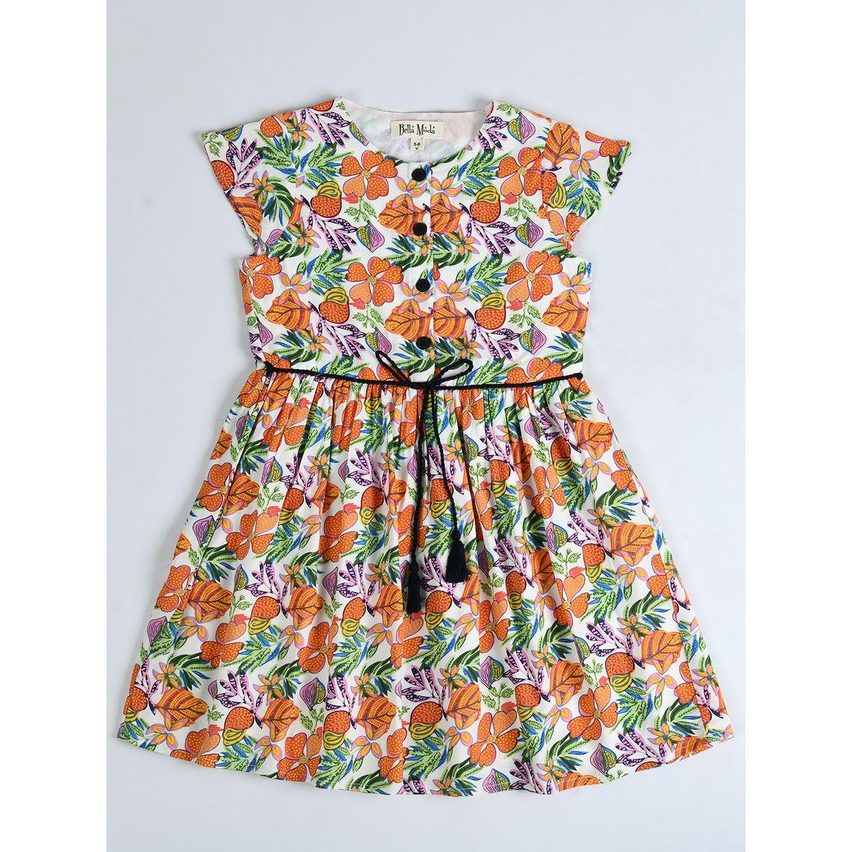Bella Moda X Styli  Cotton Floral Print A-Line Dress with Self Tie Up-girls-clothing-dressesandjumpsuits-image-3