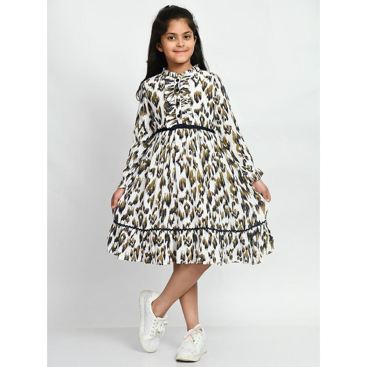 Bella Moda Ruffle Trim Button Detail Printed Dress-girls-clothing-dressesandjumpsuits-image-1