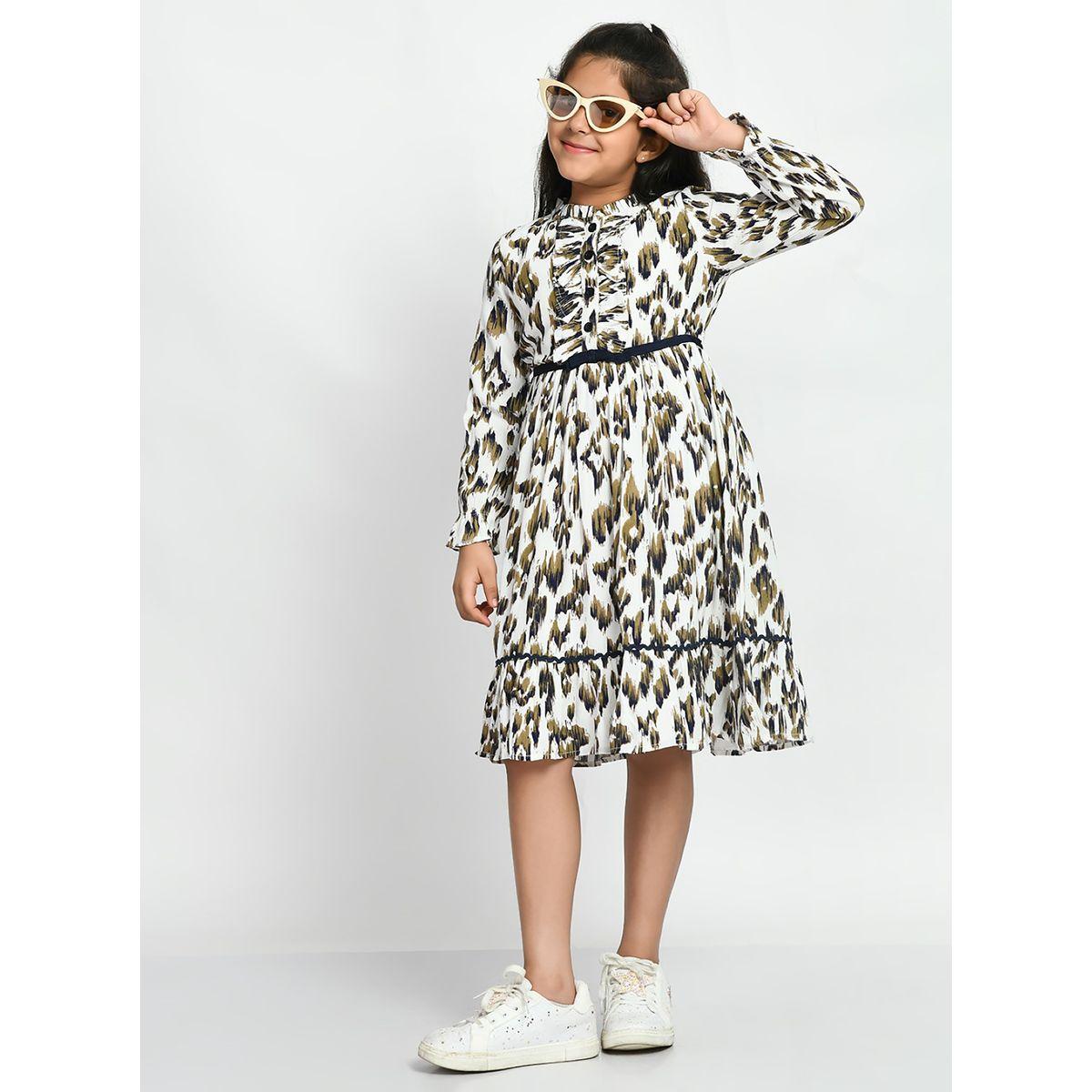 Bella Moda Ruffle Trim Button Detail Printed Dress-girls-clothing-dressesandjumpsuits-image-3