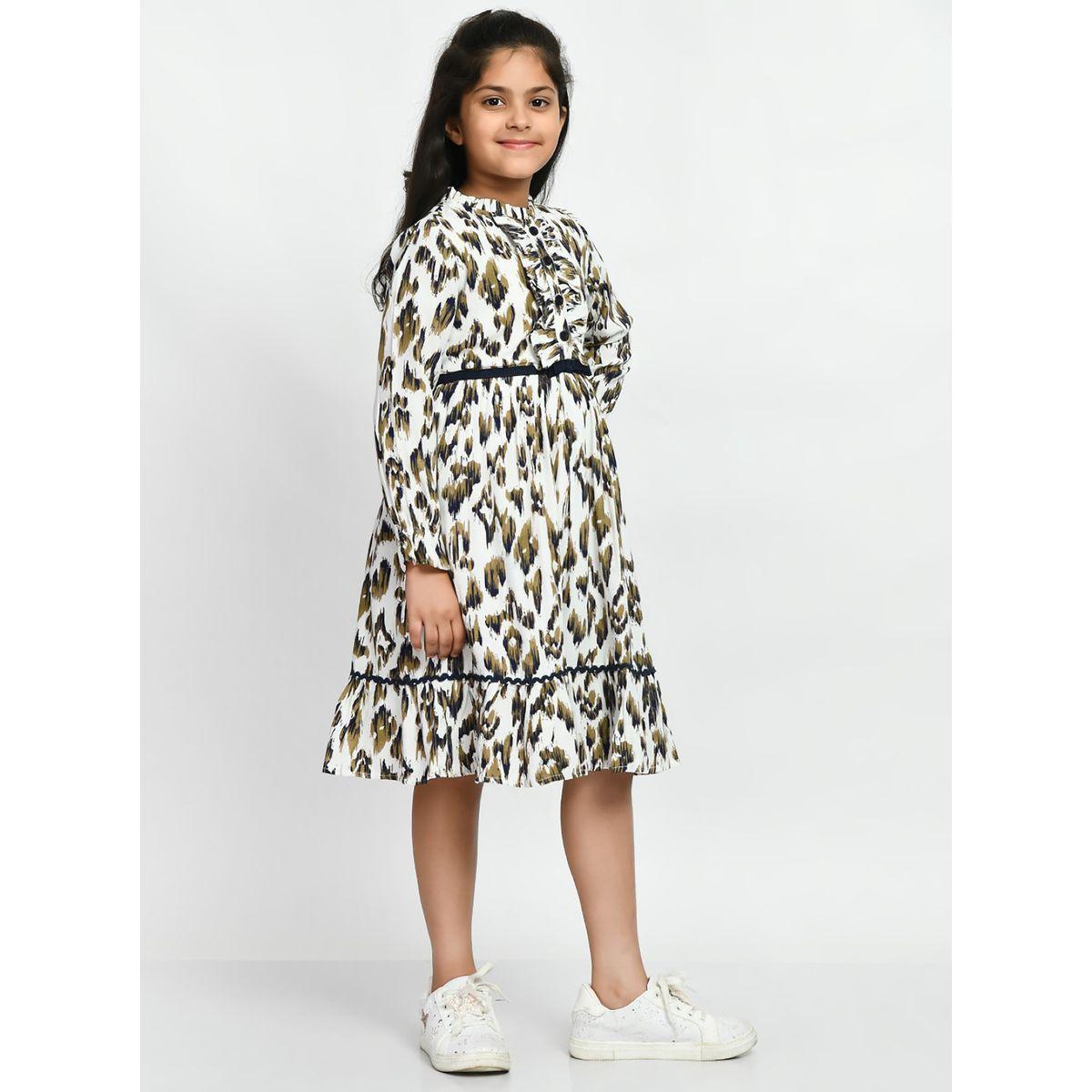 Bella Moda Ruffle Trim Button Detail Printed Dress-girls-clothing-dressesandjumpsuits-image-4