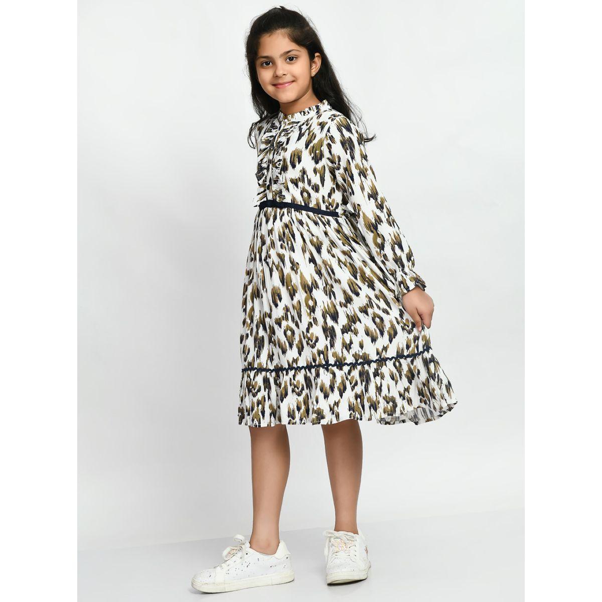 Bella Moda Ruffle Trim Button Detail Printed Dress-girls-clothing-dressesandjumpsuits-image-5
