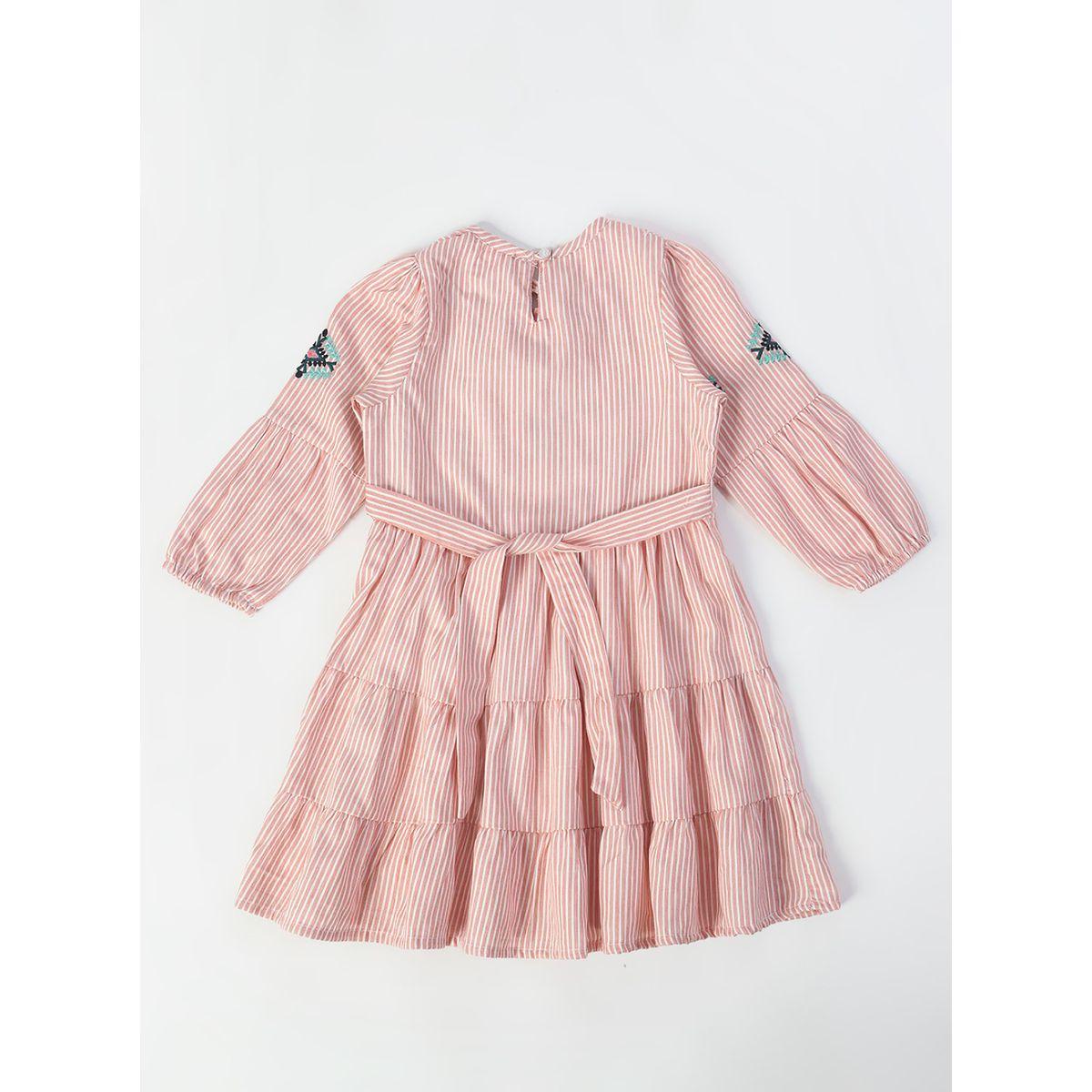 Bella Moda X Styli  Striped Embroidered Tie Up Neck Tiered Dress-girls-clothing-dressesandjumpsuits-image-2