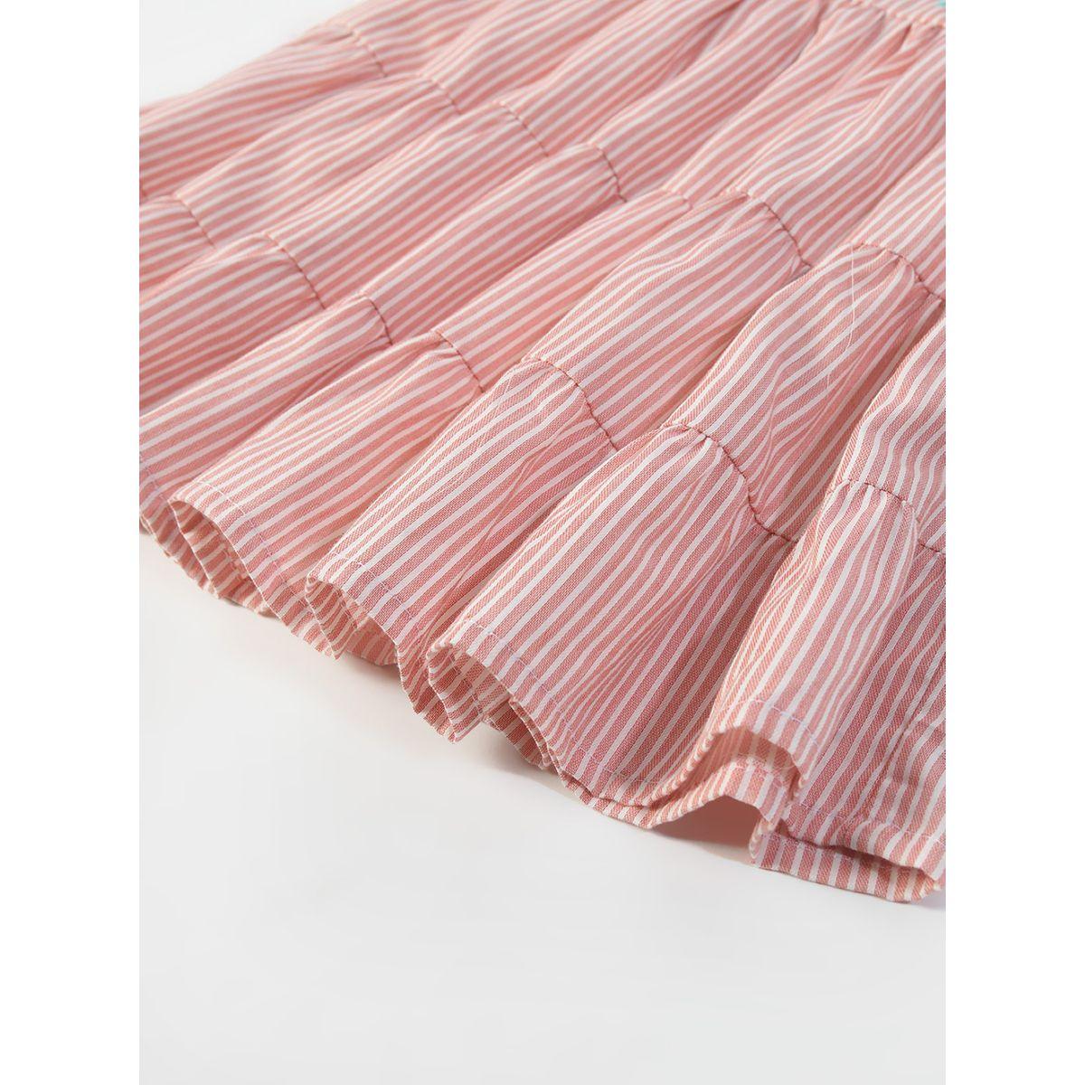 Bella Moda X Styli  Striped Embroidered Tie Up Neck Tiered Dress-girls-clothing-dressesandjumpsuits-image-4