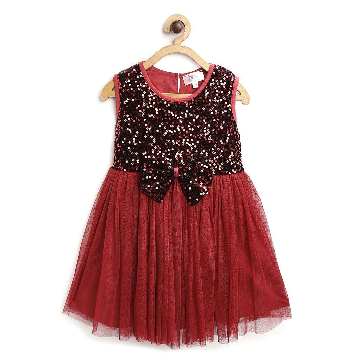 Bella Moda X Styli  Bow Sequin Detail Mesh Hem A-Line Dress-girls-clothing-dressesandjumpsuits-image-1
