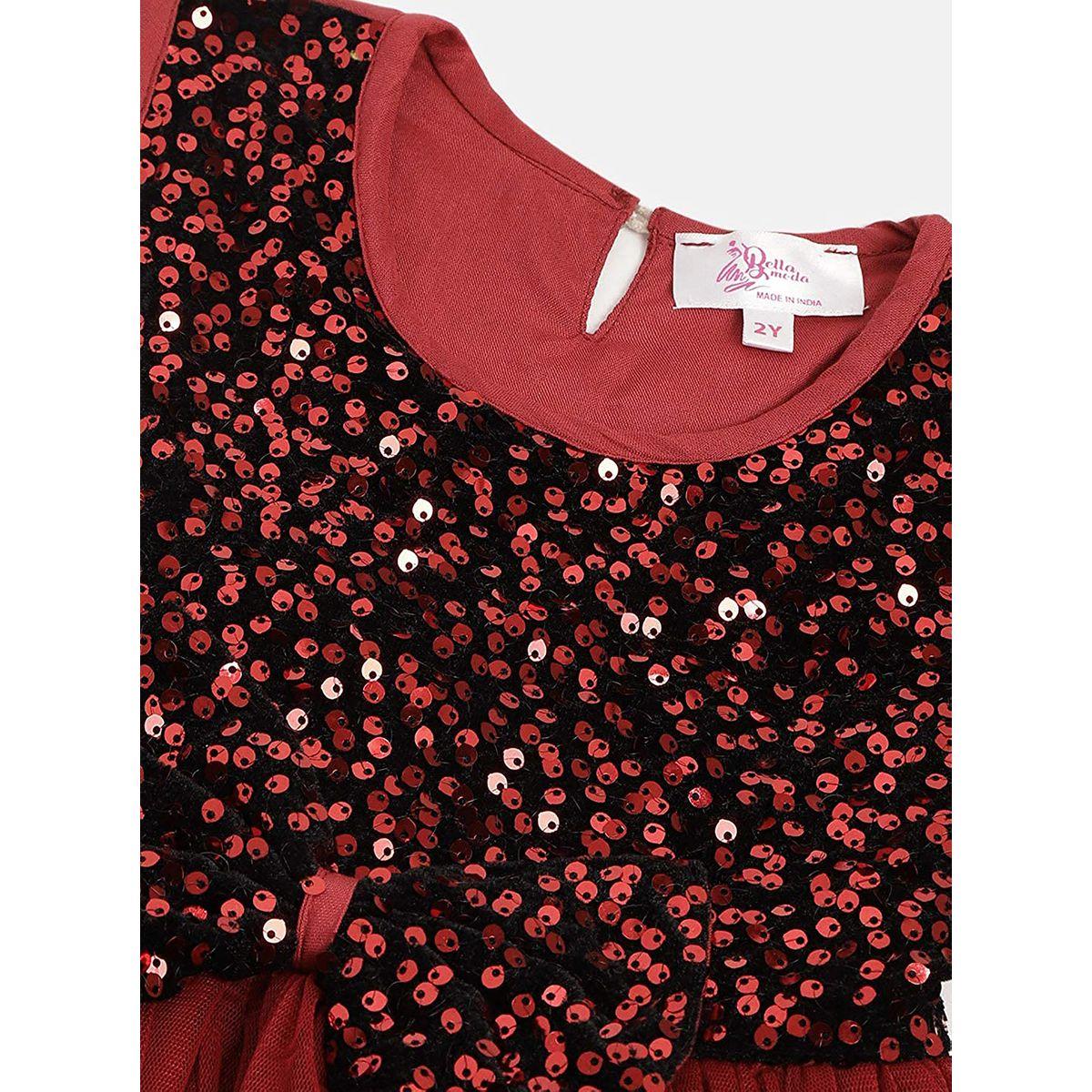 Bella Moda X Styli  Bow Sequin Detail Mesh Hem A-Line Dress-girls-clothing-dressesandjumpsuits-image-3