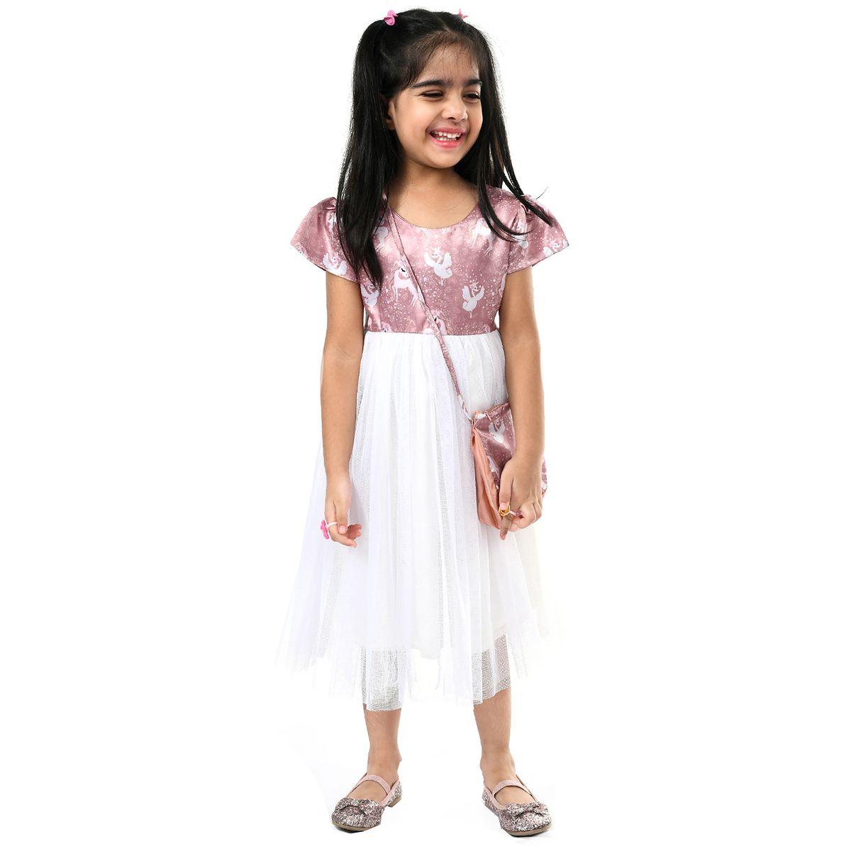 Bella Moda X Styli  Satin Printed Mesh Insert Dress-girls-clothing-dressesandjumpsuits-image-1