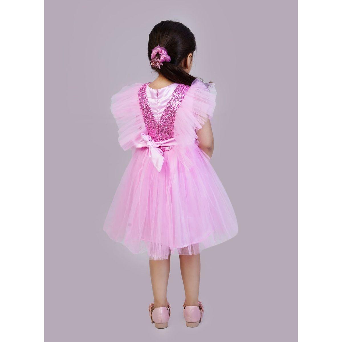 Bella Moda X Styli  Sequin Detail Mesh Frill Sleeves Skater Dress-girls-clothing-dressesandjumpsuits-image-2