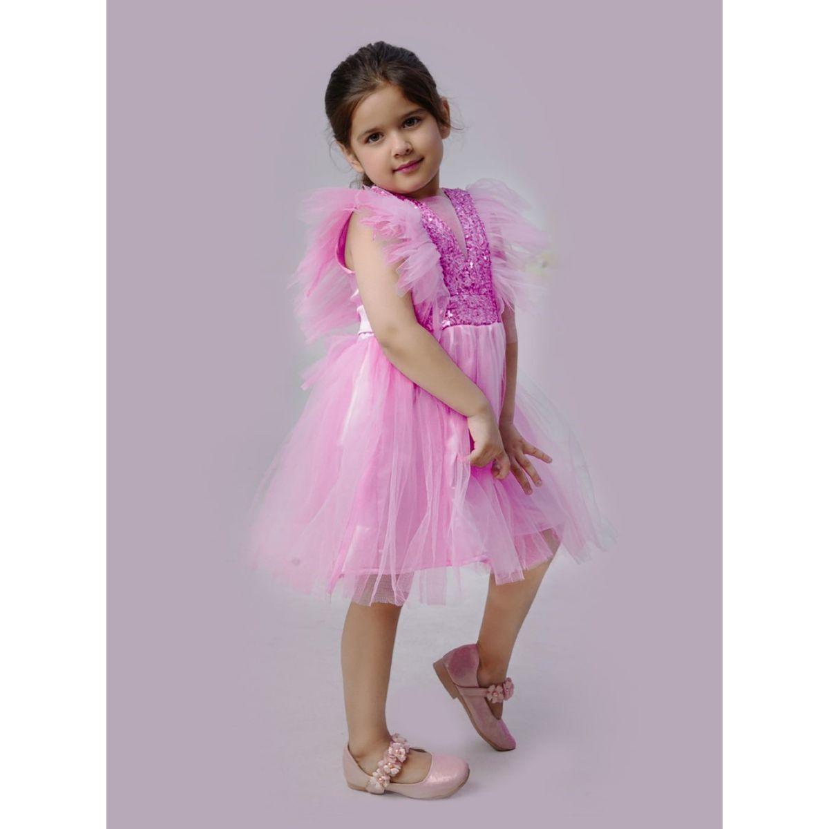 Bella Moda X Styli  Sequin Detail Mesh Frill Sleeves Skater Dress-girls-clothing-dressesandjumpsuits-image-4