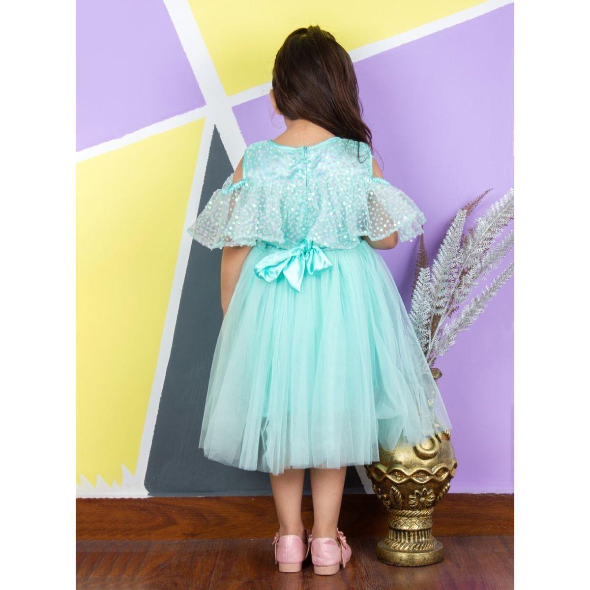 Bella Moda X Styli  Sequin Detail Cold Shoulder Sleeves Mesh Skater Dress-girls-clothing-dressesandjumpsuits-image-2
