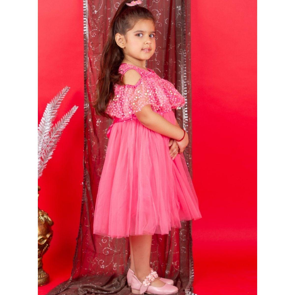 Bella Moda Sequin Detail Cold Shoulder Sleeves Mesh Skater Dress-girls-clothing-dressesandjumpsuits-image-4