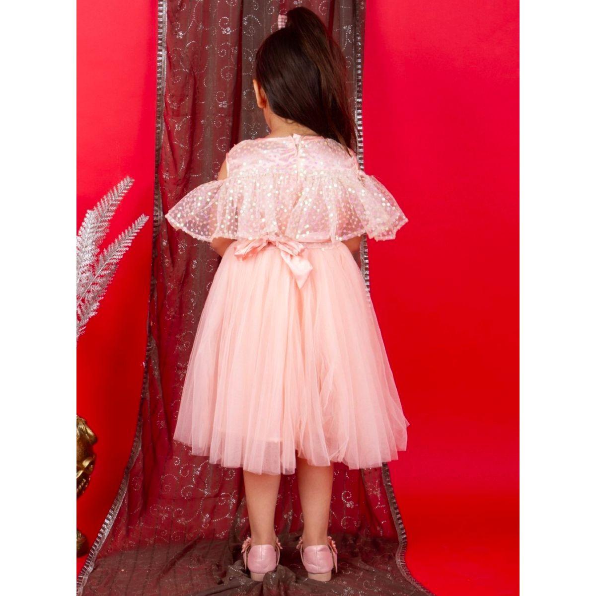 Bella Moda X Styli  Sequin Detail Cold Shoulder Mesh Skater Dress-girls-clothing-dressesandjumpsuits-image-2