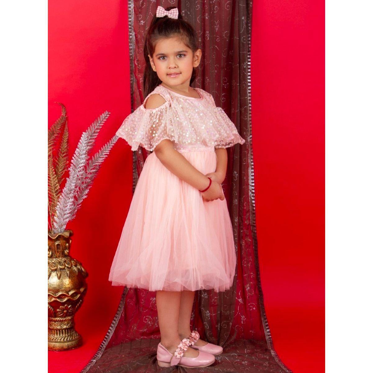 Bella Moda X Styli  Sequin Detail Cold Shoulder Mesh Skater Dress-girls-clothing-dressesandjumpsuits-image-4