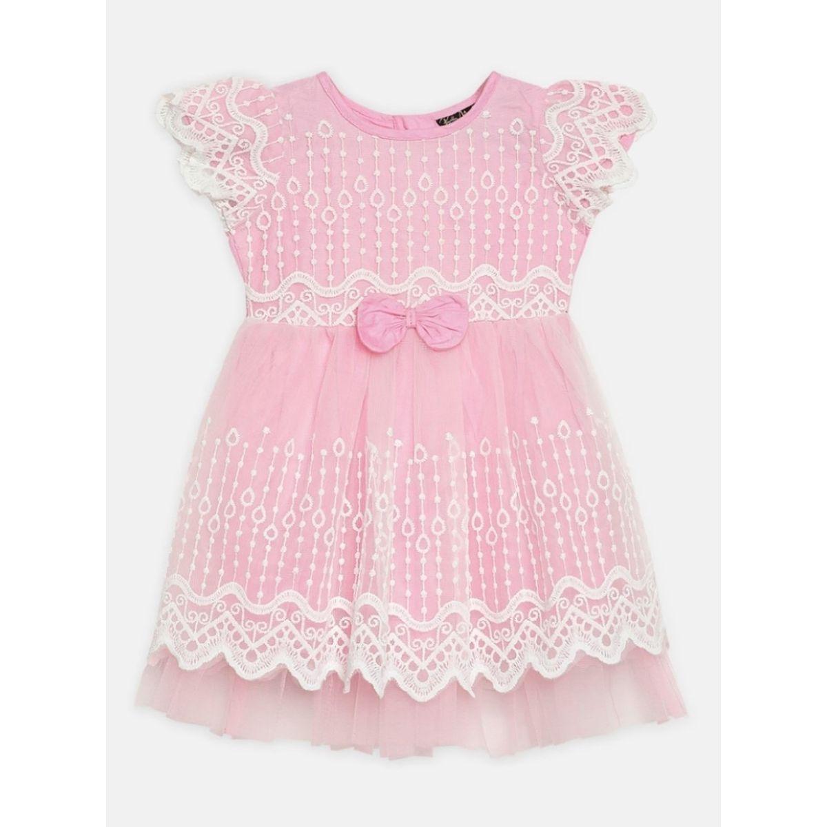 فستان شبك مزين بفيونكة وتفاصيل دانتيل-girls-clothing-dressesandjumpsuits-image-1