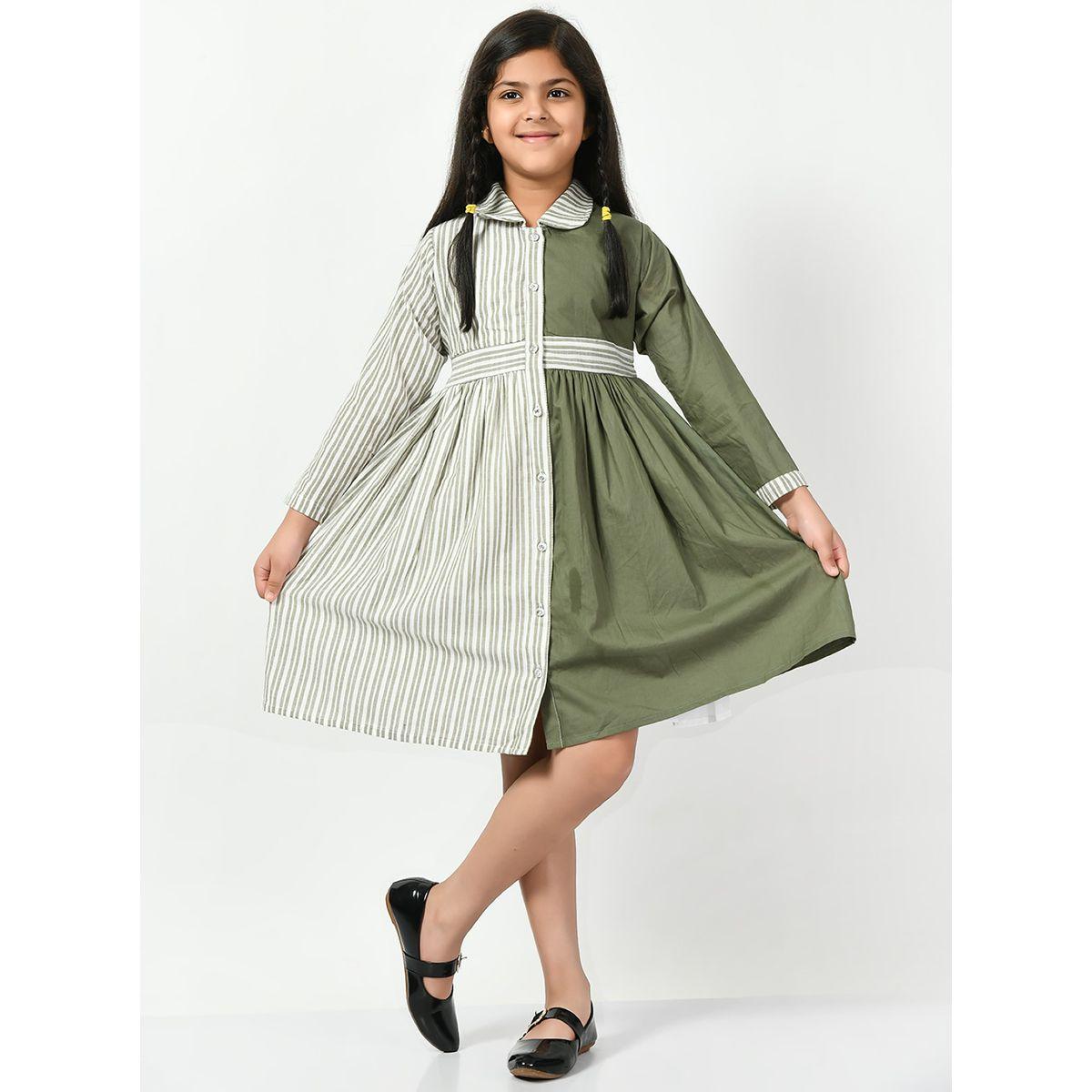 Bella Moda X Styli  Cotton Striped Colorblock Shirt Dress-girls-clothing-dressesandjumpsuits-image-1