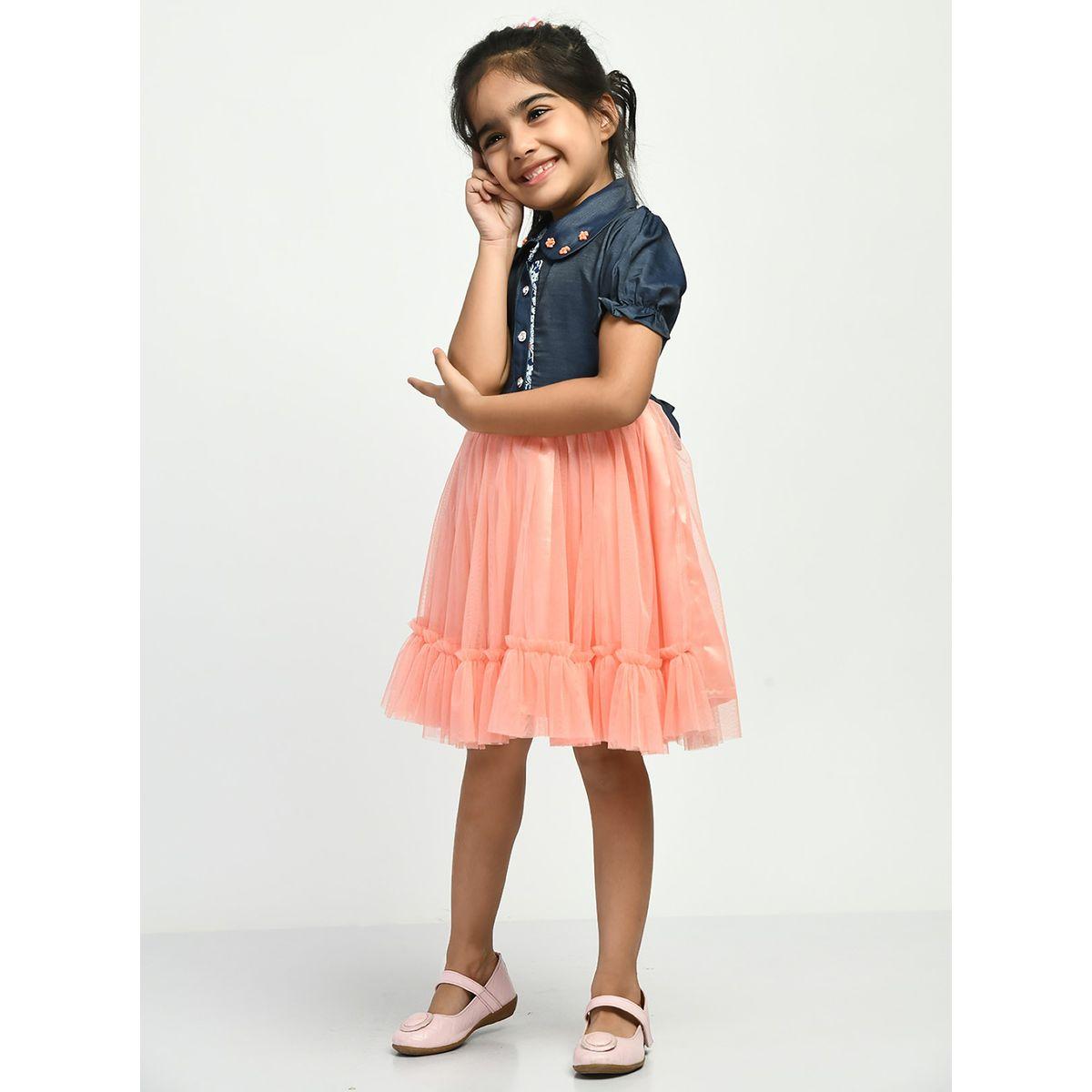 Bella Moda X Styli  Embellished Collared Mesh Frill Hem Dress-girls-clothing-dressesandjumpsuits-image-1