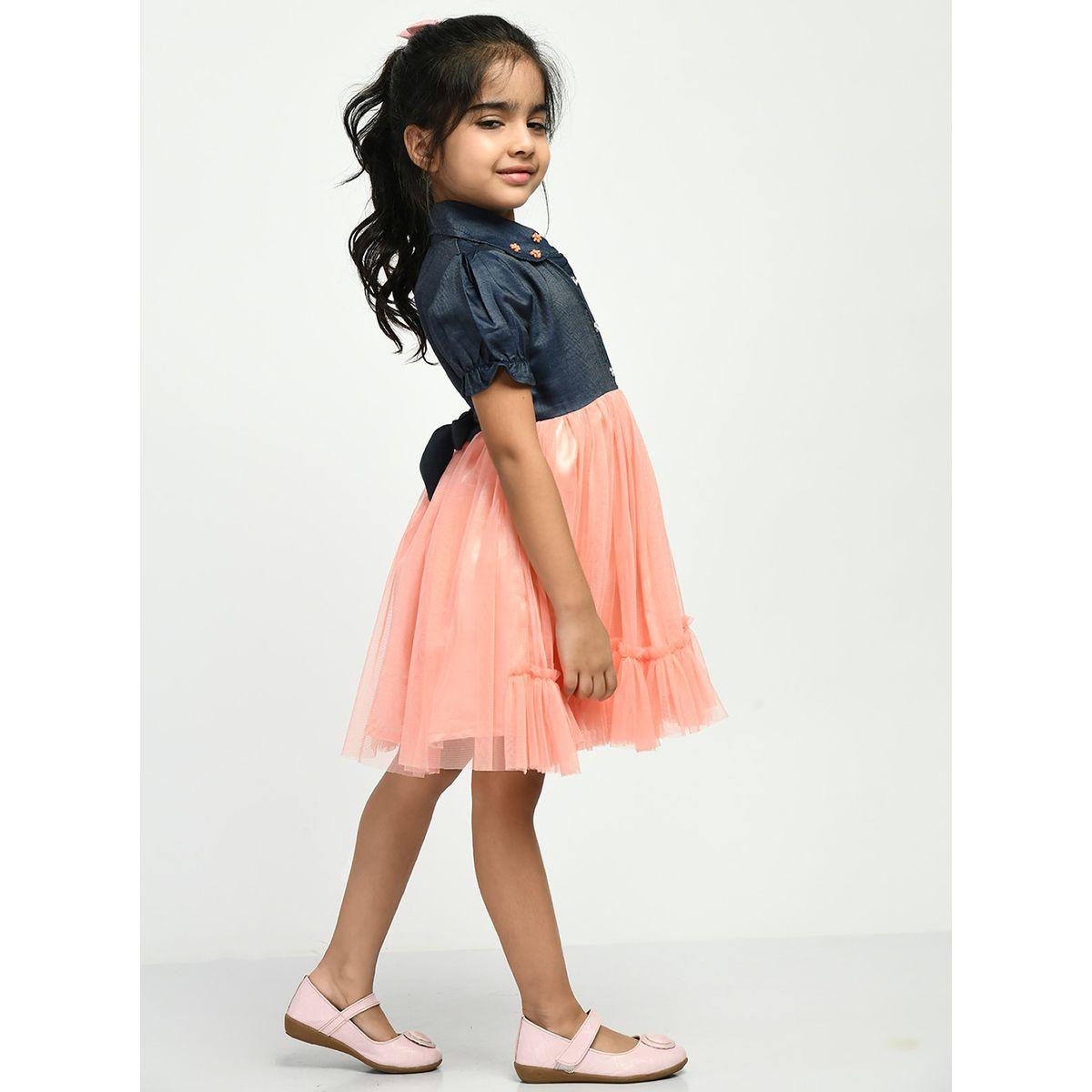 Bella Moda X Styli  Embellished Collared Mesh Frill Hem Dress-girls-clothing-dressesandjumpsuits-image-4