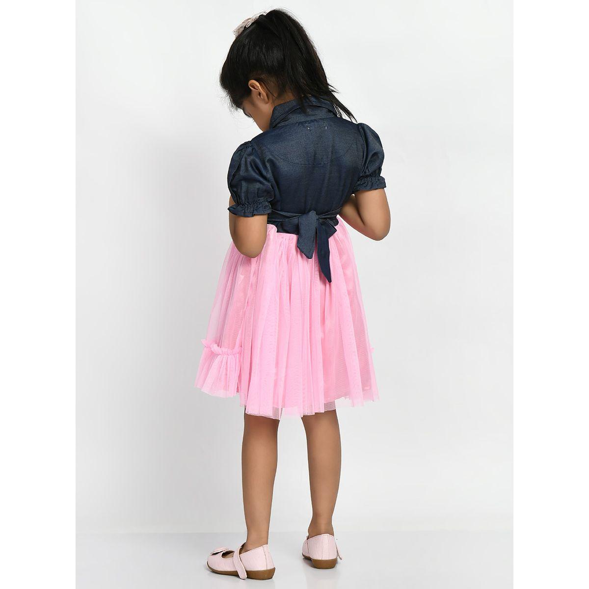Bella Moda X Styli  Embellished Collared Mesh Frill Hem Dress-girls-clothing-dressesandjumpsuits-image-2