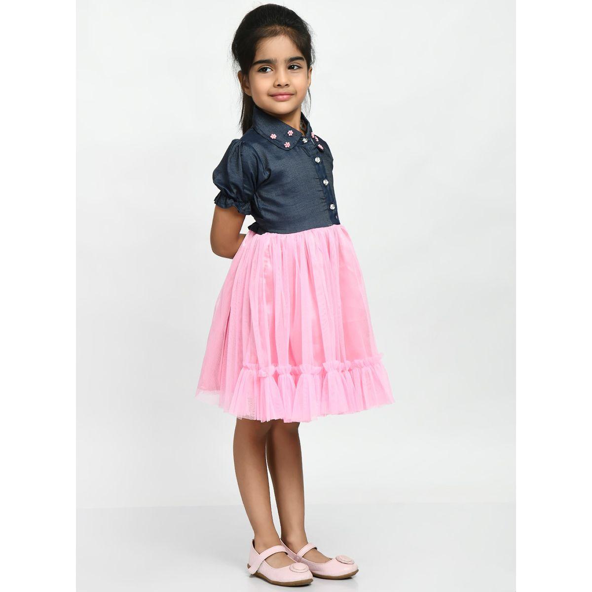 Bella Moda X Styli  Embellished Collared Mesh Frill Hem Dress-girls-clothing-dressesandjumpsuits-image-4