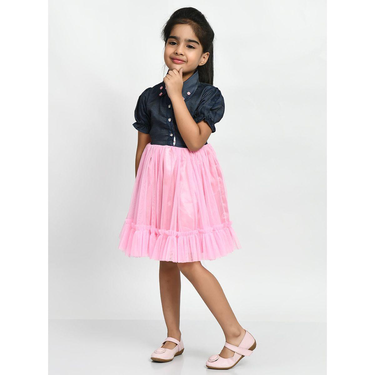 Bella Moda X Styli  Embellished Collared Mesh Frill Hem Dress-girls-clothing-dressesandjumpsuits-image-5