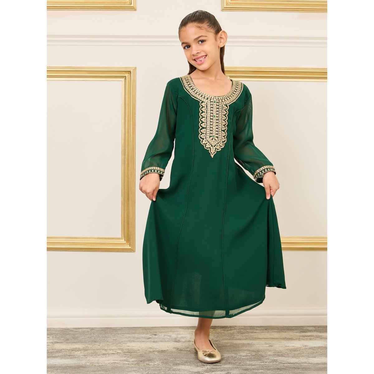 قفطان بتفاصيل منمقة مع ياقة دائرية-girls-clothing-dressesandjumpsuits-image-1