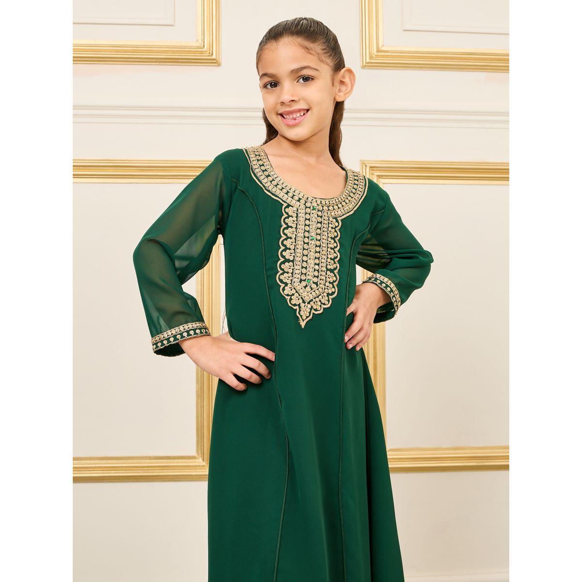 قفطان بتفاصيل منمقة مع ياقة دائرية-girls-clothing-dressesandjumpsuits-image-2
