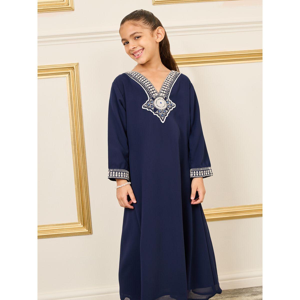 Maxim Creation V Neck Embroidery Detail Jalabiya-girls-clothing-dressesandjumpsuits-image-2
