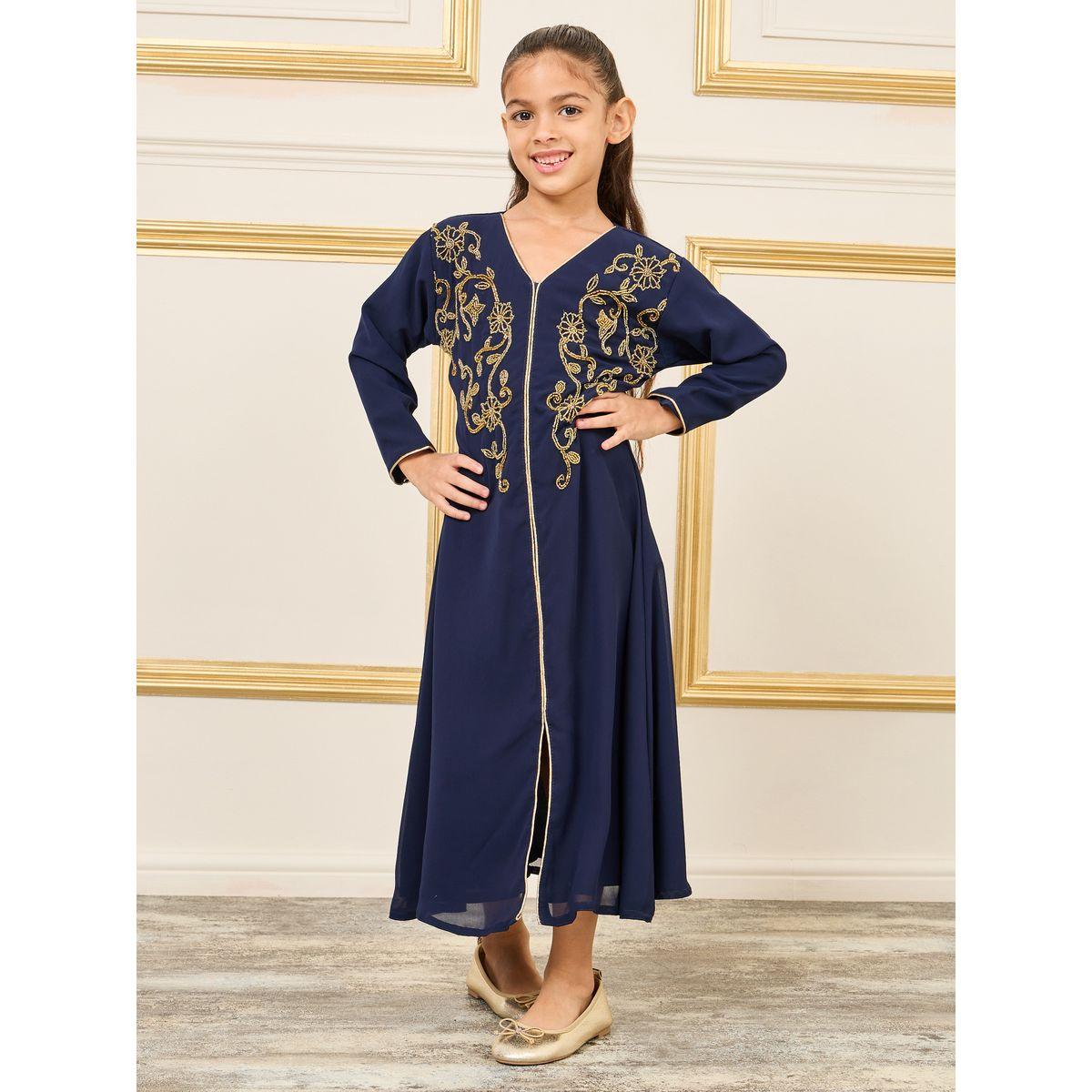 Maxim Creation Embroidery V Neck Front Slit Jalabiya-girls-clothing-dressesandjumpsuits-image-1