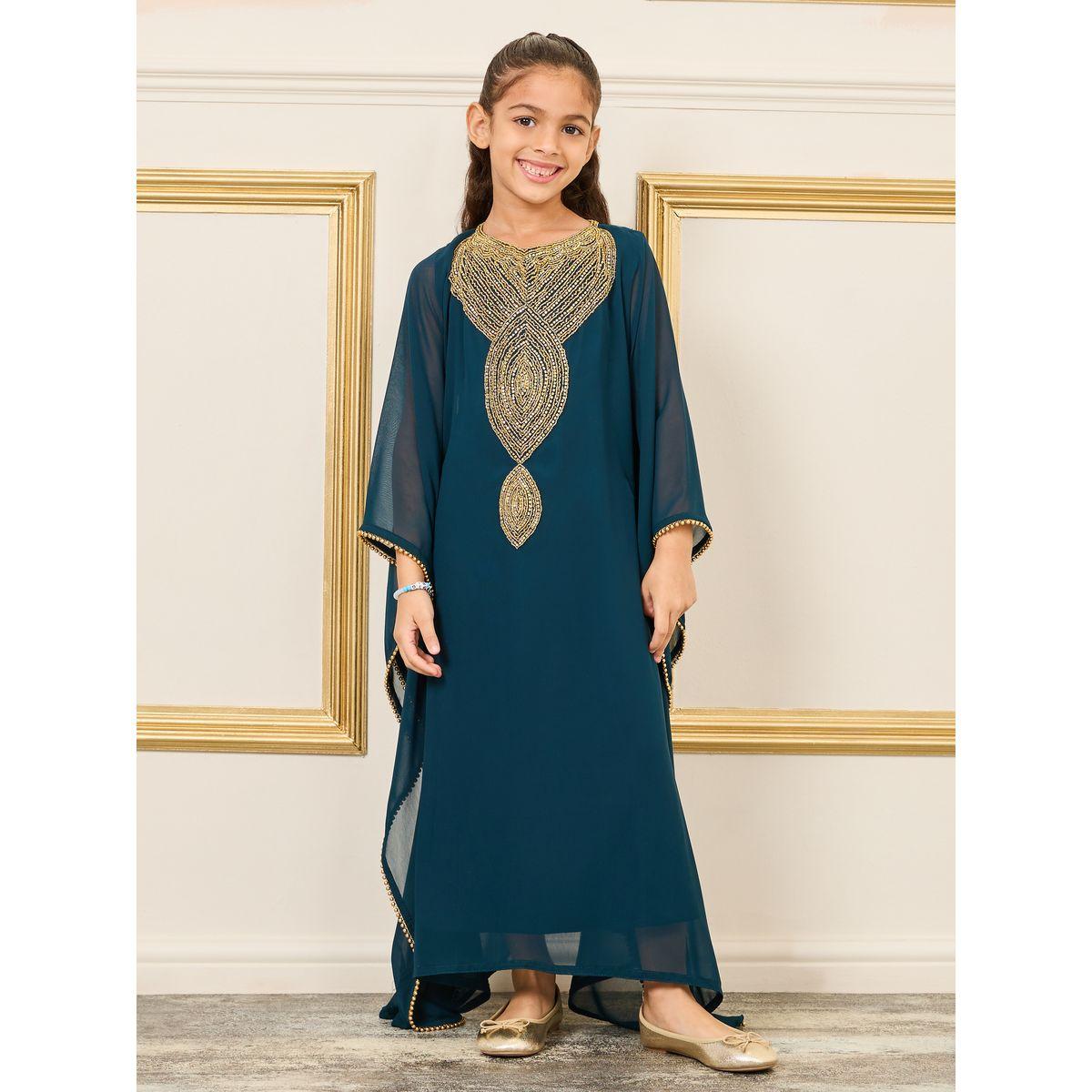 Maxim Creation Embellished Beaded Trim Asymmetrical Hem Kaftan-girls-clothing-dressesandjumpsuits-image-1