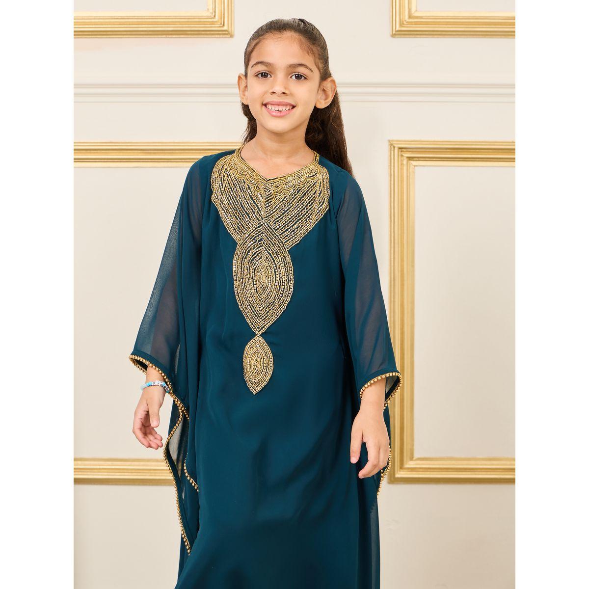 Maxim Creation Embellished Beaded Trim Asymmetrical Hem Kaftan-girls-clothing-dressesandjumpsuits-image-2