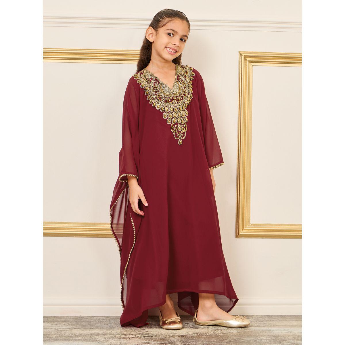 Maxim Creation Embellished Trim V Neck Kaftan-girls-clothing-dressesandjumpsuits-image-1