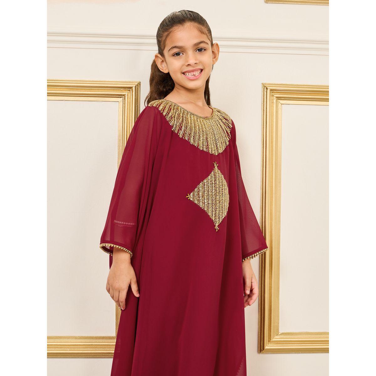 قفطان بتفاصيل منمقة مع ياقة دائرية-girls-clothing-dressesandjumpsuits-image-2