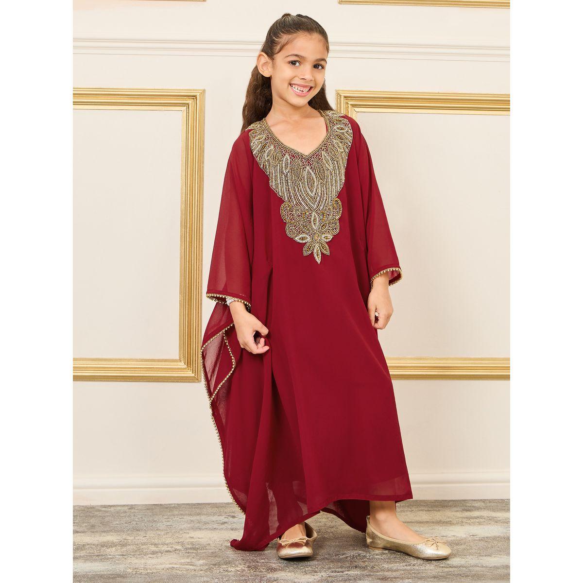 Maxim Creation Embellished Trim V Neck Kaftan-girls-clothing-dressesandjumpsuits-image-1