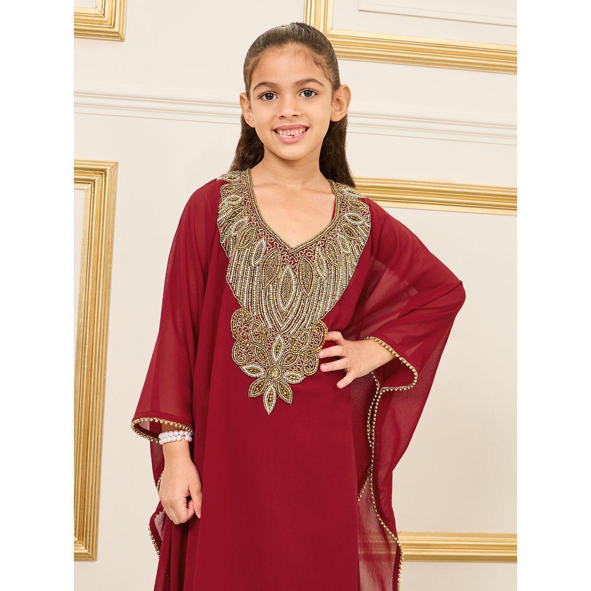 Maxim Creation Embellished Trim V Neck Kaftan-girls-clothing-dressesandjumpsuits-image-2