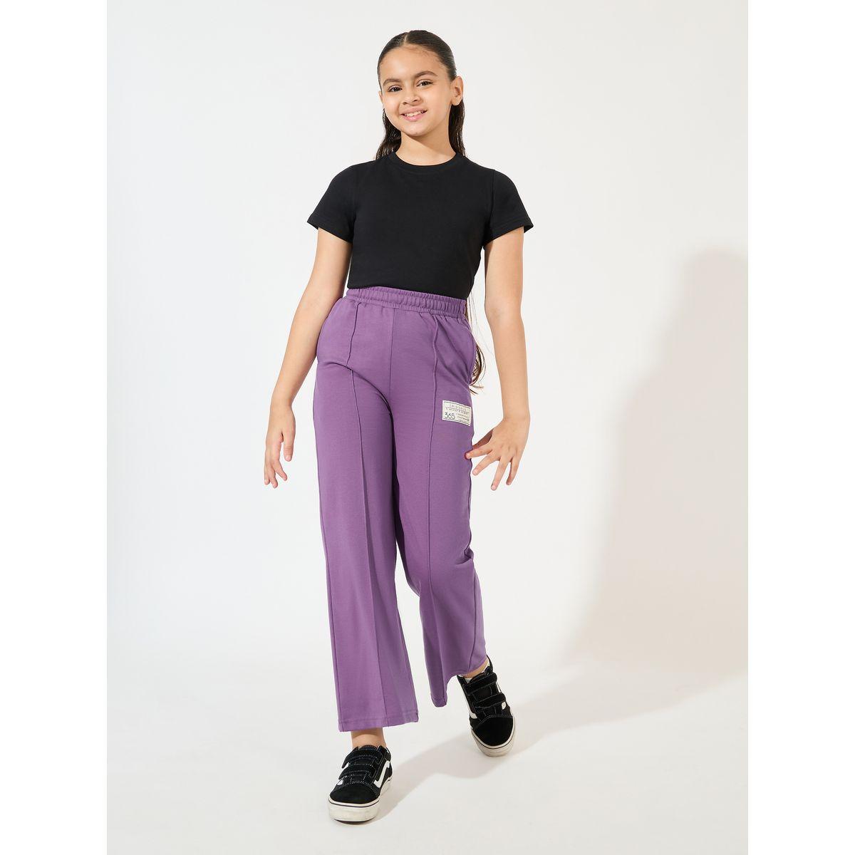 Styli Elevate Solid Pintuck Flared Joggers with Patch Detail-girls-clothing-bottoms-joggersandtrackpants-image-2