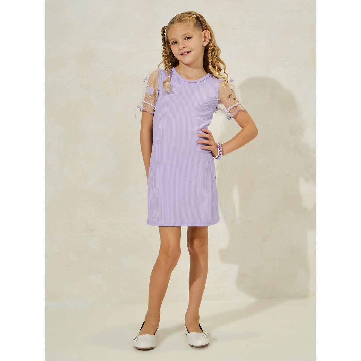 فستان مضلع بتفاصيل مُطرّزة واكمام شبك-girls-clothing-dressesandjumpsuits-image-1
