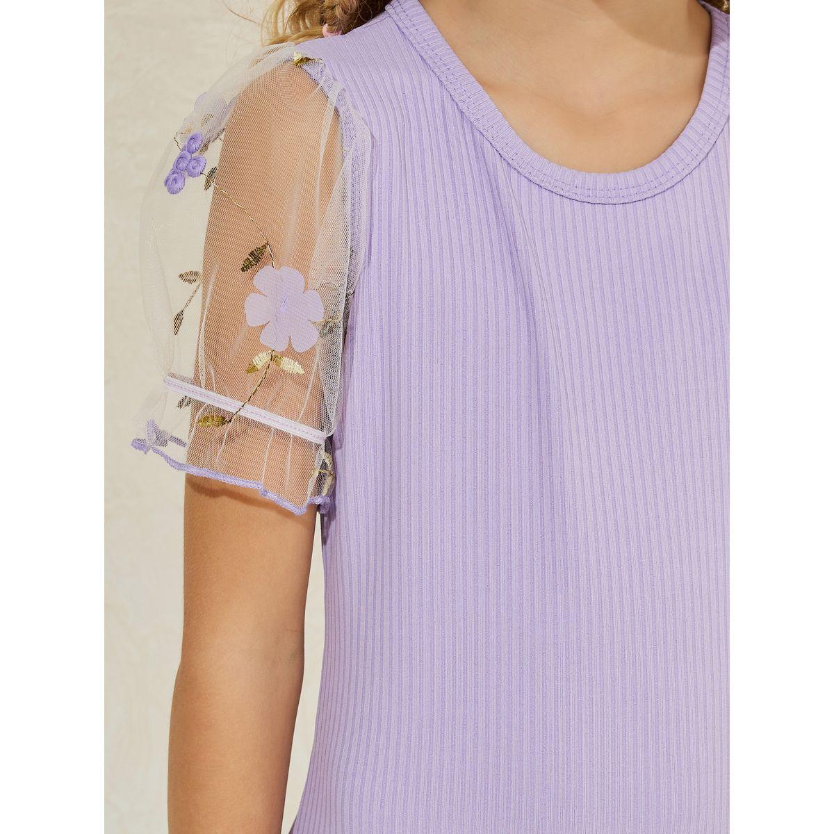 فستان مضلع بتفاصيل مُطرّزة واكمام شبك-girls-clothing-dressesandjumpsuits-image-3