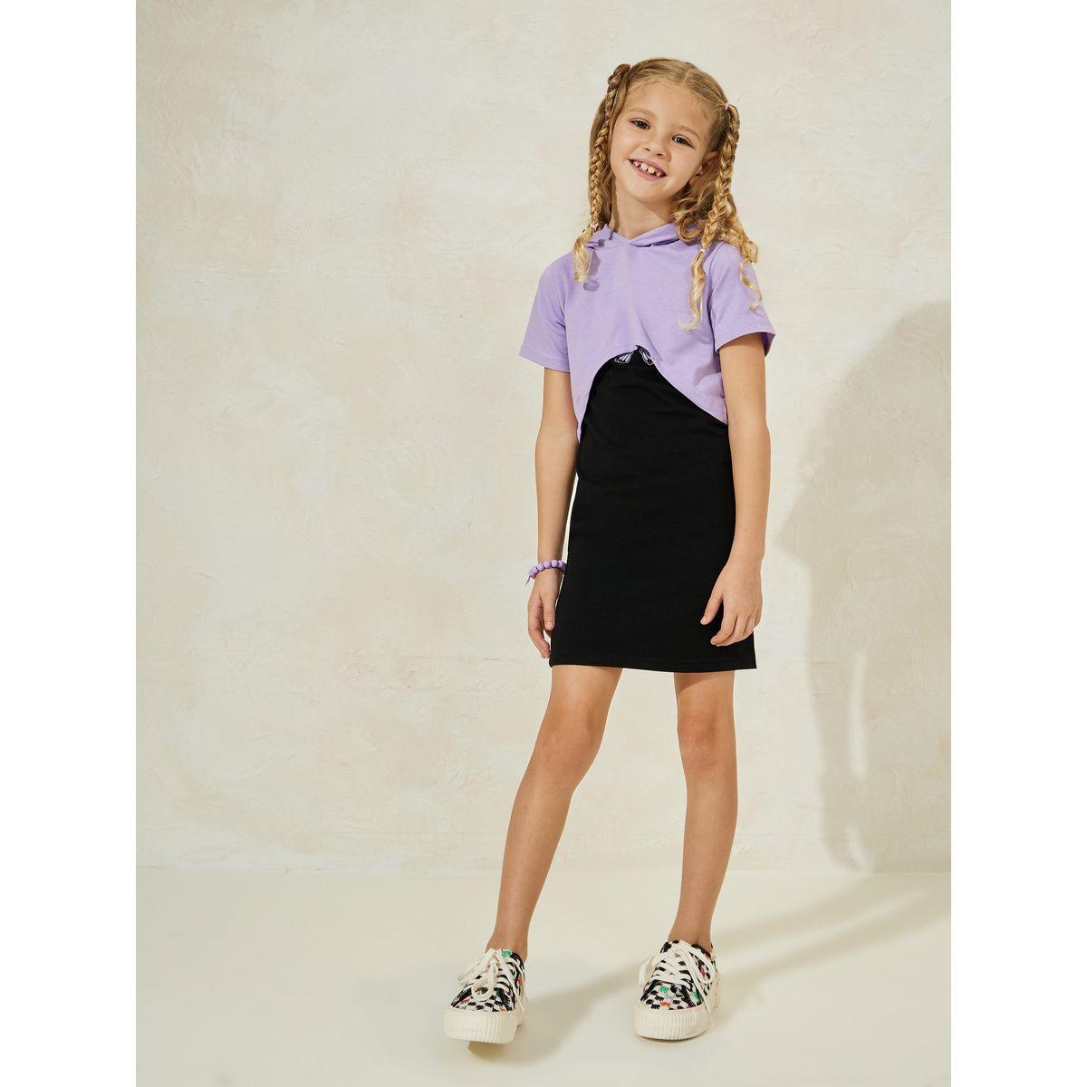 Styli Hooded Crop Top & Cami Dress Set-girls-clothing-setsandcoords-image-1