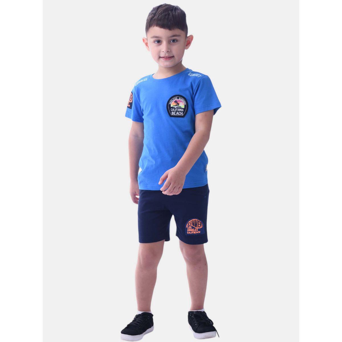 Victor and Jane X Styli  Embroidered Badge Short Sleeve T-Shirt & Shorts Set-boys-clothing-setsandcoords-image-1