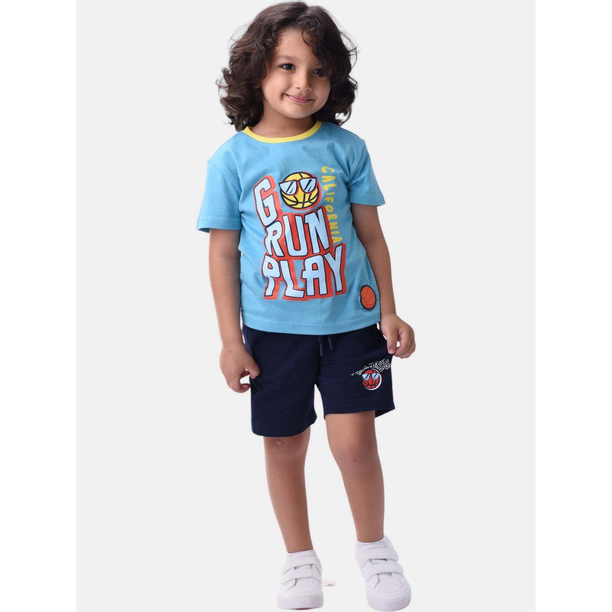 مجموعة من شورت وتيشيرت بطبعة جرافيك فيكتور آند جين × ستايلي-boys-clothing-setsandcoords-image-1