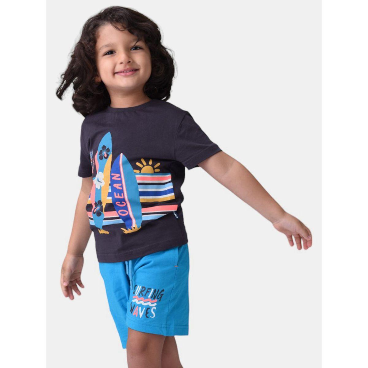 Victor and Jane X Styli  Surfing Waves Graphic Print T-Shirt & Shorts Set-boys-clothing-setsandcoords-image-4