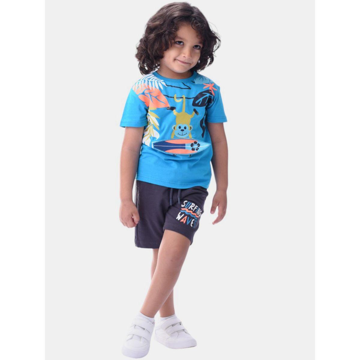 مجموعة من شورت وتيشيرت بطبعة جرافيك فيكتور آند جين × ستايلي-boys-clothing-setsandcoords-image-1